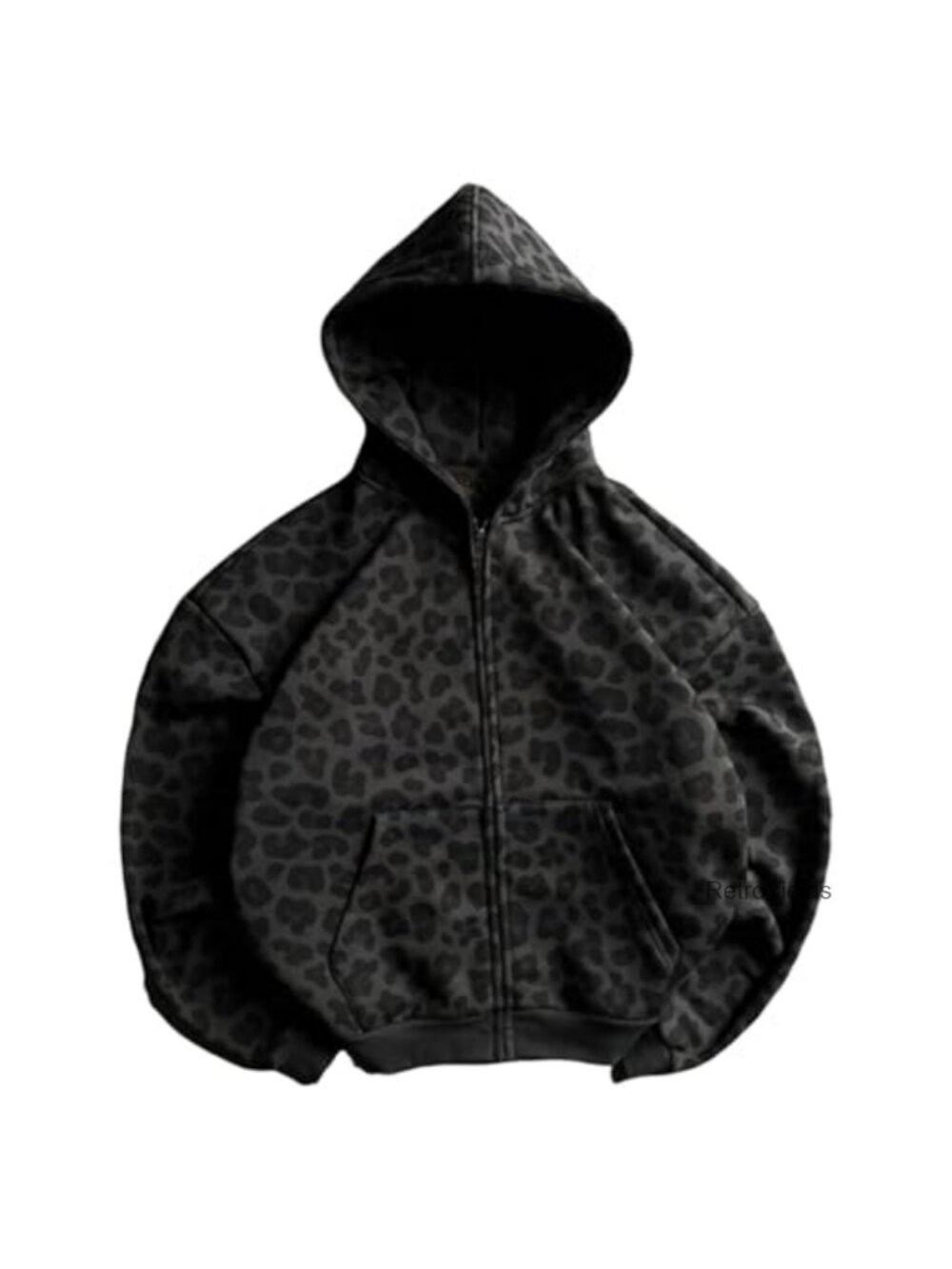 Y2K Leopard Print Zip Up Hoodie Oversized Grunge Streetwear Goth Graphic